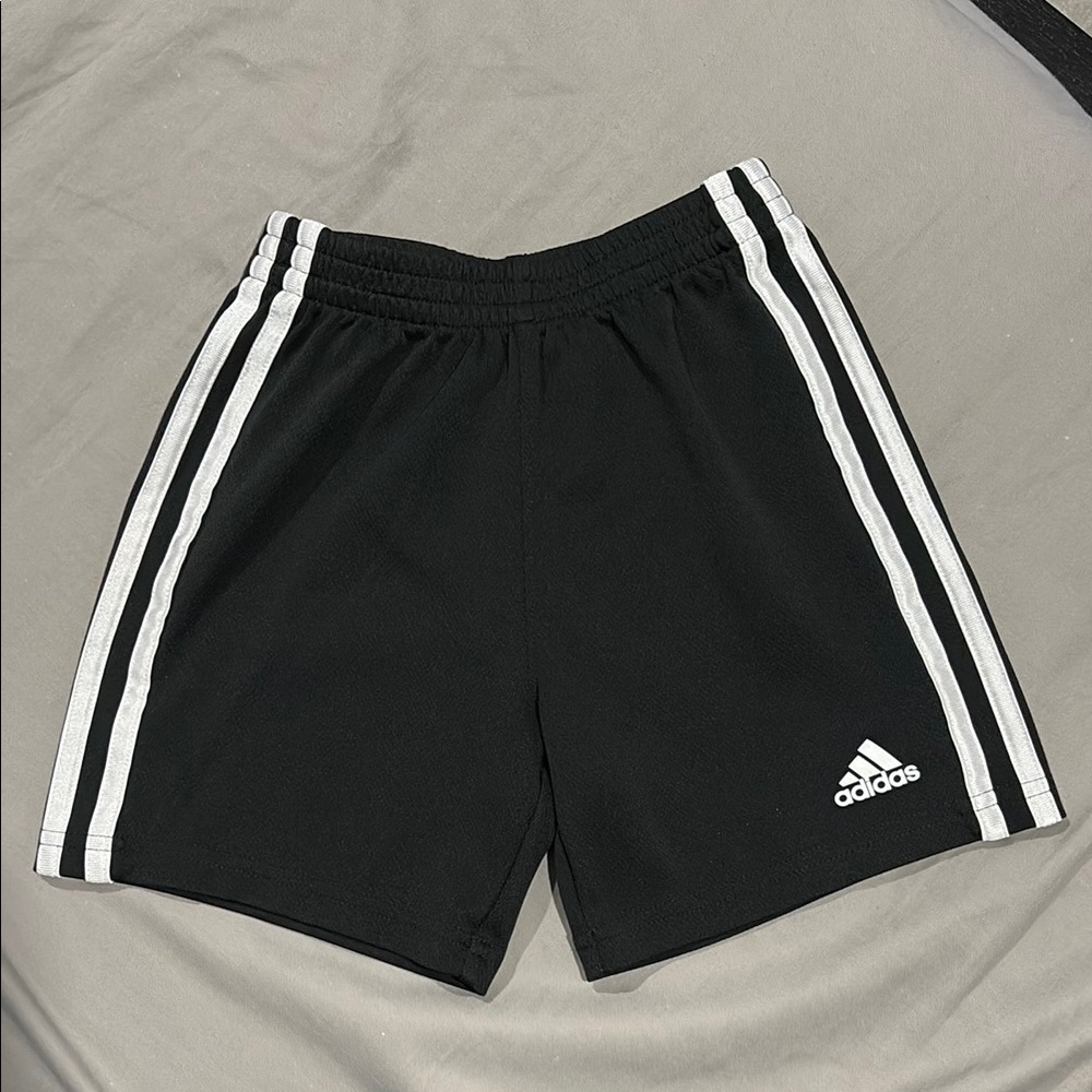 Adidas Black and White Athletic Shorts with Three-Stripe Design girls size 5